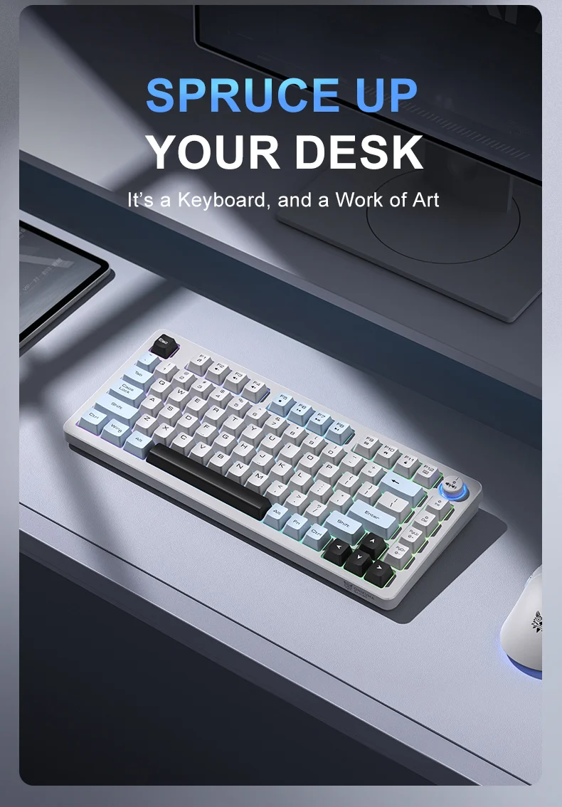 ONIKUMA MT501 81 Keys Gaming Keyboard 3-Mode Wireless 2.4G Bluetooth-compatible Type-C RGB Backlight PC Keyboard - White 10