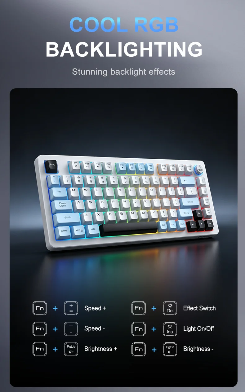 ONIKUMA MT501 81 Keys Gaming Keyboard 3-Mode Wireless 2.4G Bluetooth-compatible Type-C RGB Backlight PC Keyboard - White 5