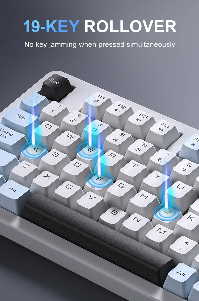 ONIKUMA MT501 81 Keys Gaming Keyboard 3-Mode Wireless 2.4G Bluetooth-compatible Type-C RGB Backlight PC Keyboard - White 6