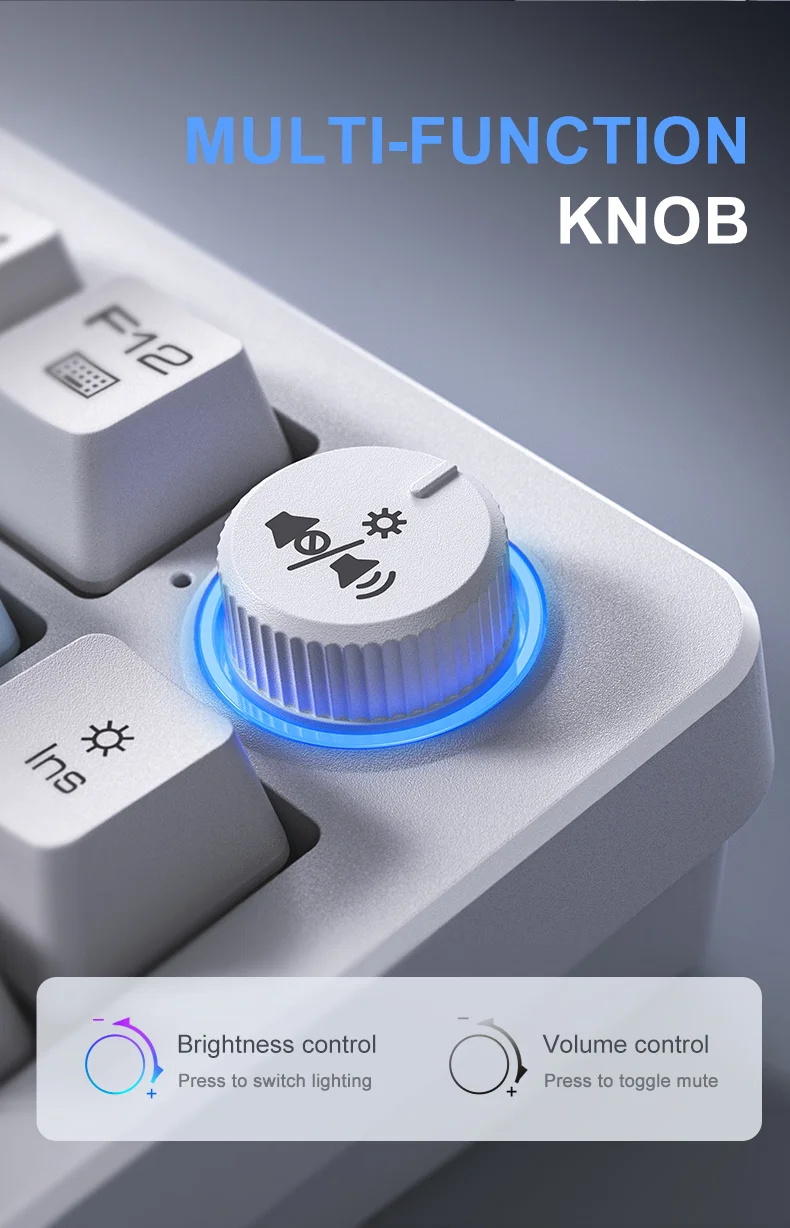 ONIKUMA MT501 81 Keys Gaming Keyboard 3-Mode Wireless 2.4G Bluetooth-compatible Type-C RGB Backlight PC Keyboard - White 7