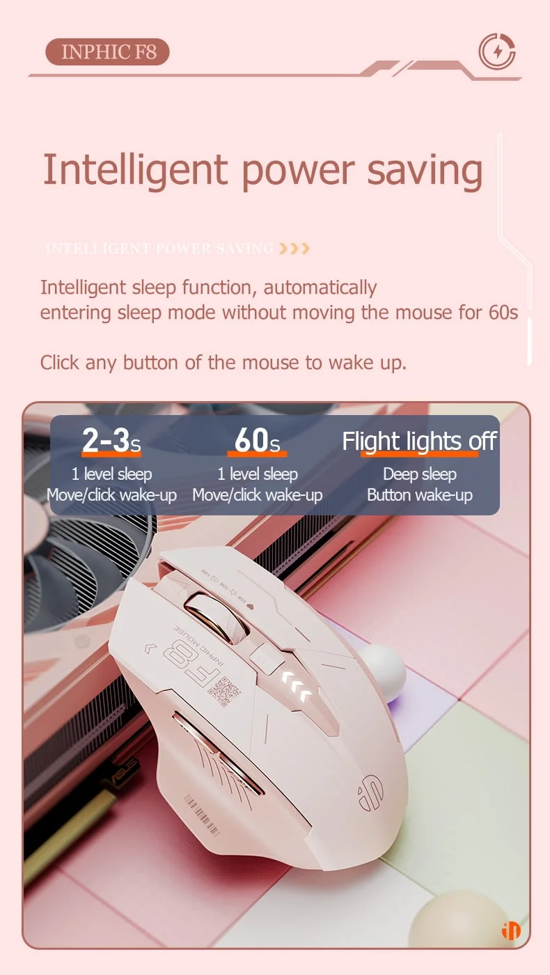 INPHIC F8 Rechargeable 2.4G Wireless Gaming Working Girls Mouse Computer Laptop Mute Mice 1