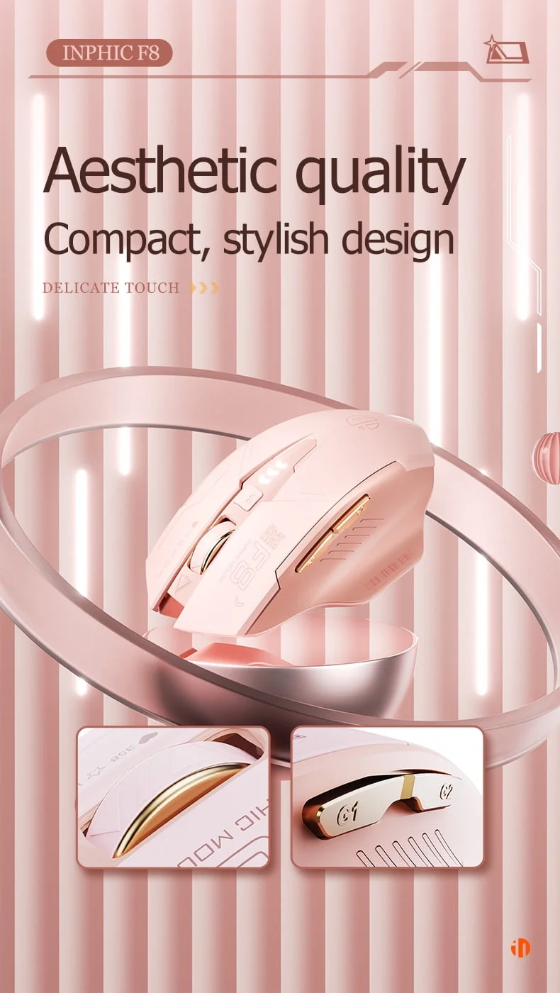 INPHIC F8 Rechargeable 2.4G Wireless Gaming Working Girls Mouse Computer Laptop Mute Mice 10