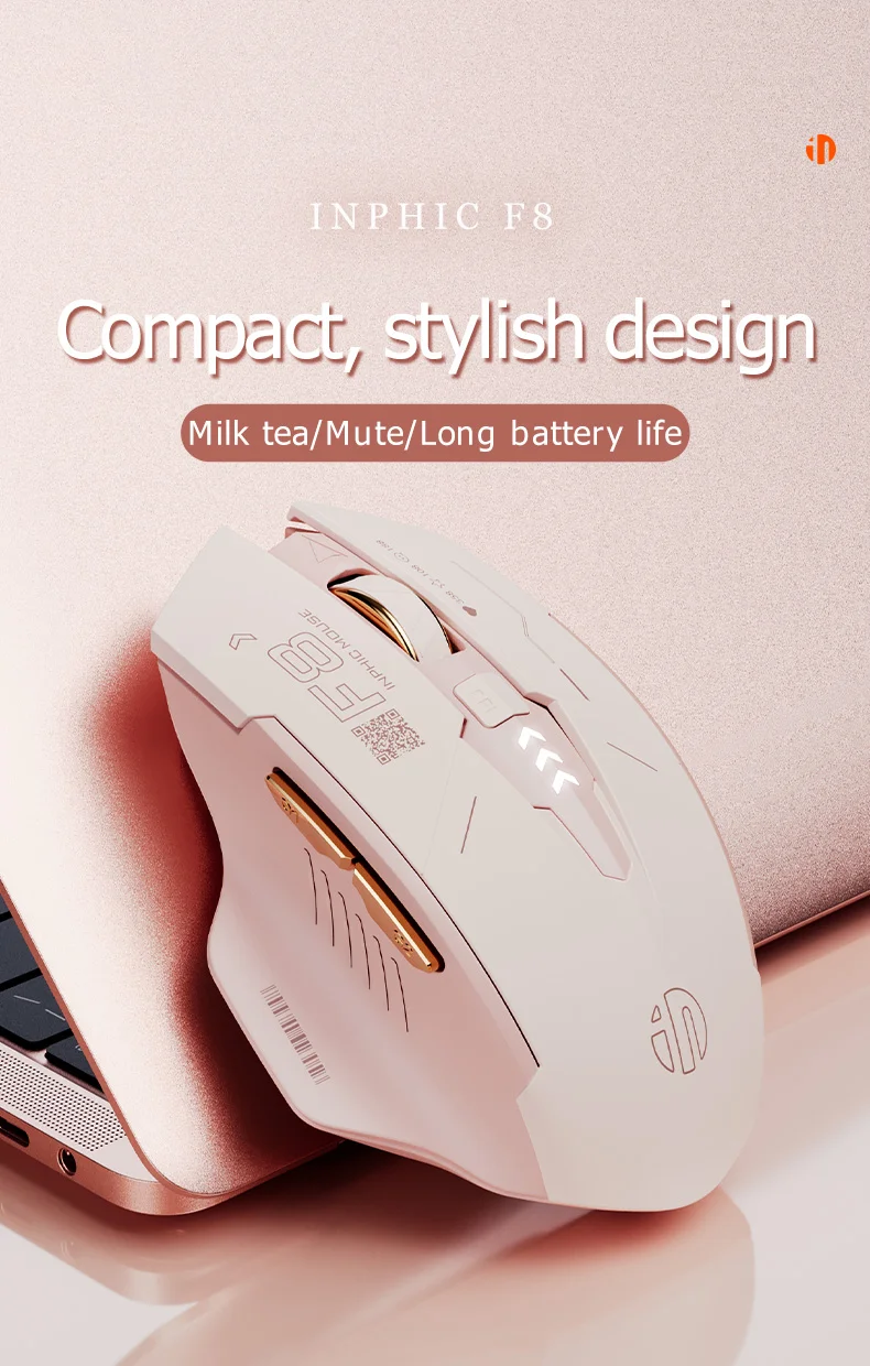 INPHIC F8 Rechargeable 2.4G Wireless Gaming Working Girls Mouse Computer Laptop Mute Mice 4