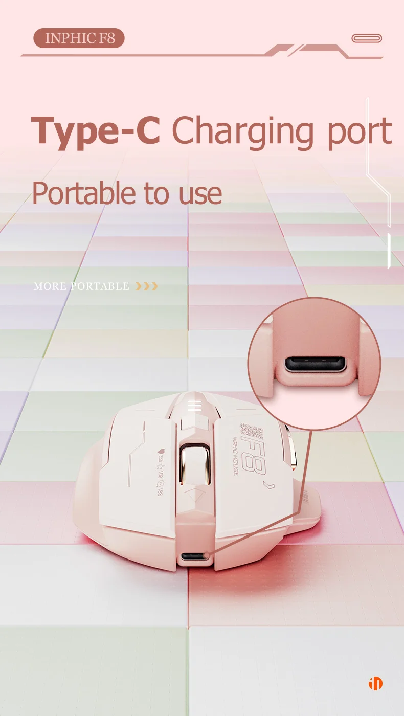 INPHIC F8 Rechargeable 2.4G Wireless Gaming Working Girls Mouse Computer Laptop Mute Mice 6