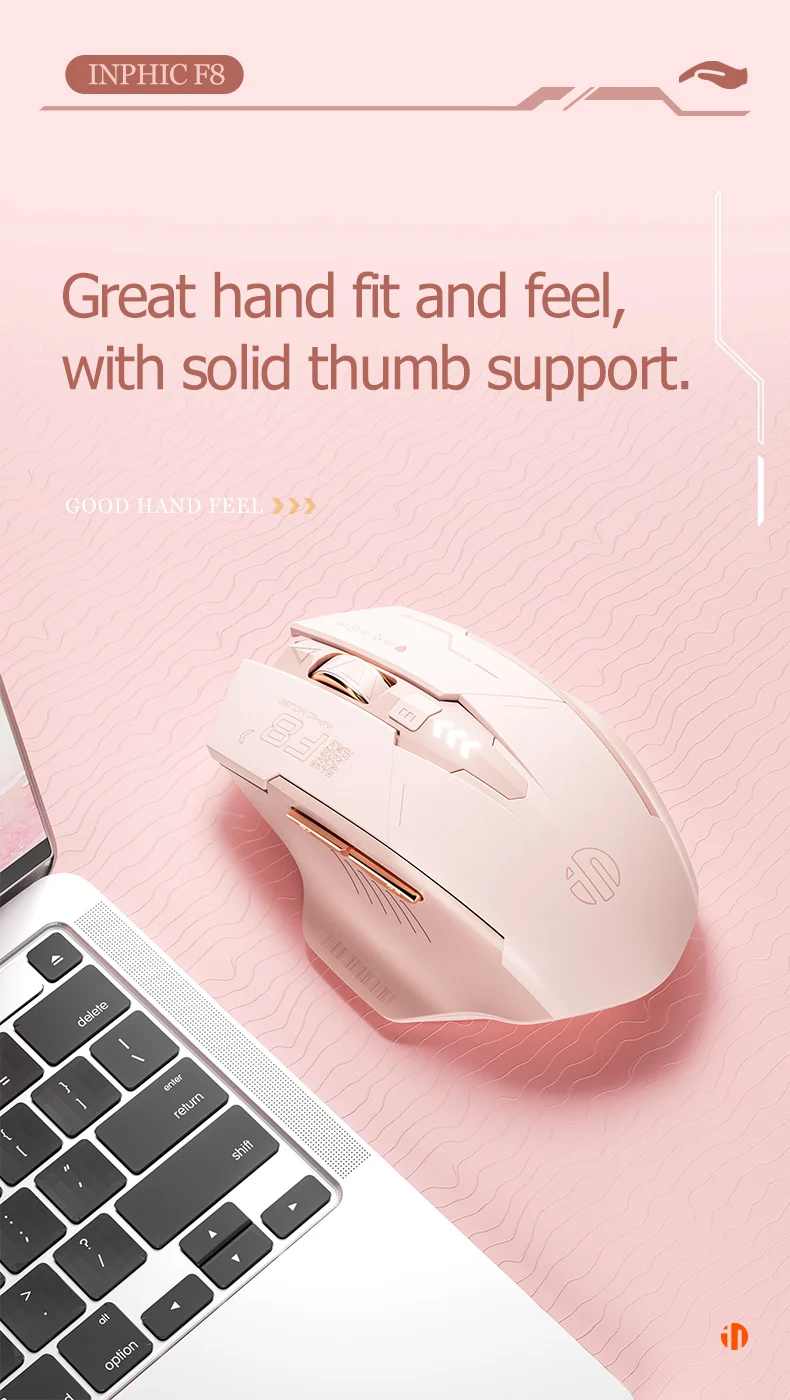 INPHIC F8 Rechargeable 2.4G Wireless Gaming Working Girls Mouse Computer Laptop Mute Mice 8