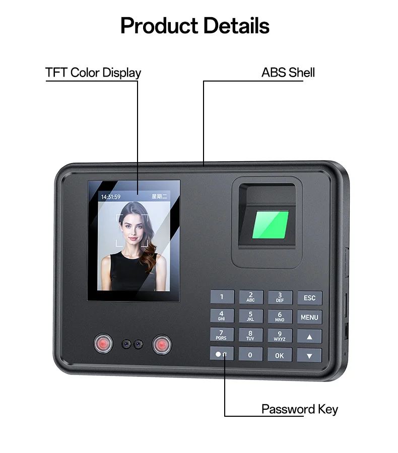 YESIDO KM30 Attendance Machine Time Clock Face Fingerprint Recognition Punch Card Reader Attendance Recorder - UK Plug 10