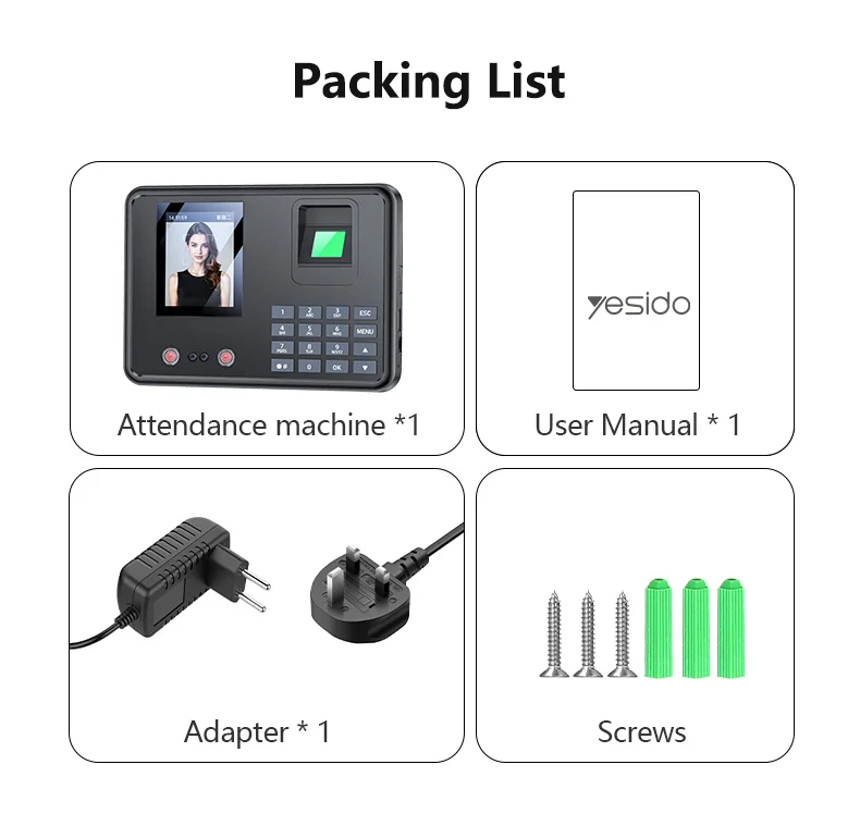 YESIDO KM30 Attendance Machine Time Clock Face Fingerprint Recognition Punch Card Reader Attendance Recorder - UK Plug 12