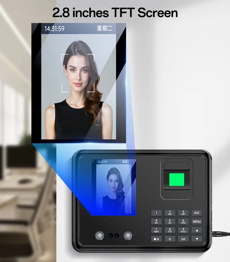 YESIDO KM30 Attendance Machine Time Clock Face Fingerprint Recognition Punch Card Reader Attendance Recorder - UK Plug 2