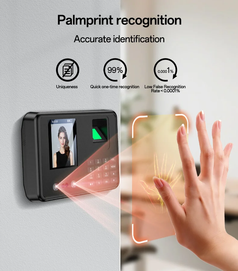 YESIDO KM30 Attendance Machine Time Clock Face Fingerprint Recognition Punch Card Reader Attendance Recorder - UK Plug 4