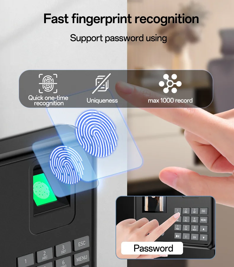 YESIDO KM30 Attendance Machine Time Clock Face Fingerprint Recognition Punch Card Reader Attendance Recorder - UK Plug 5