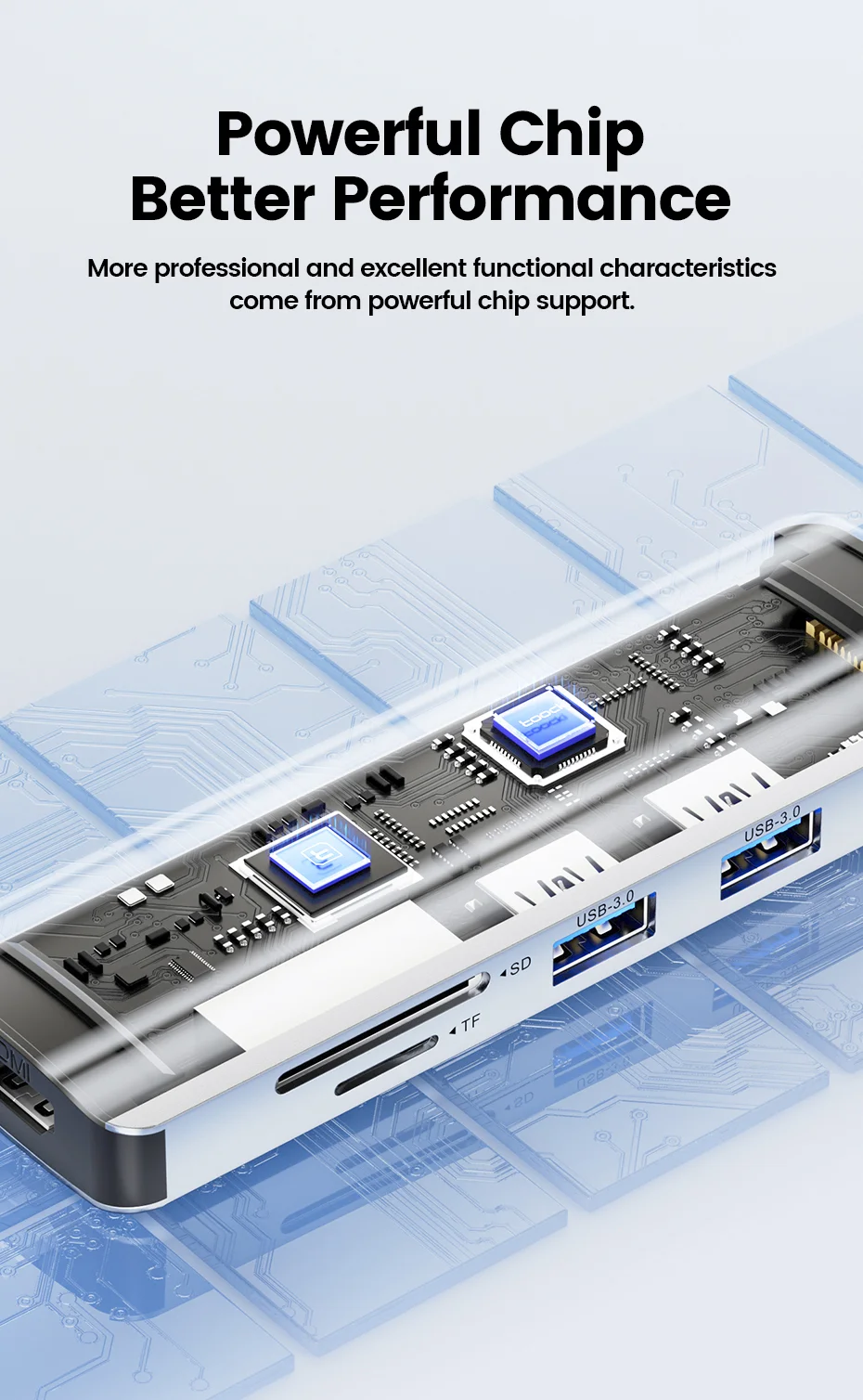 TOOCKI TQ-HUB01C6 6 in 1 USB-C HUB Type-C to HD 4K USB3.0 PD 100W Fast Charging SD/TF Card Reader Dock Station - Grey 9
