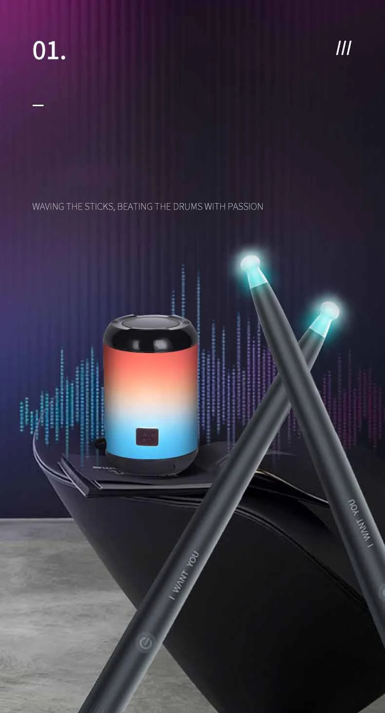 NX05 1 paire de baguettes électroniques somatosensorielles pour la pratique de la batterie, avec haut-parleur compatible Bluetooth et 2 capteurs de pied 3