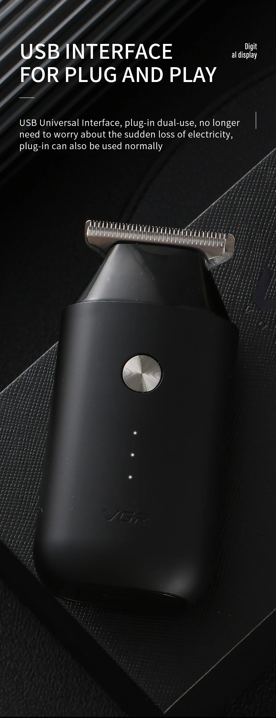 VGR V-932 Professional USB Rechargeable Hair Trimmer Home Travel Men Electric Clipper Haircut Tool 3