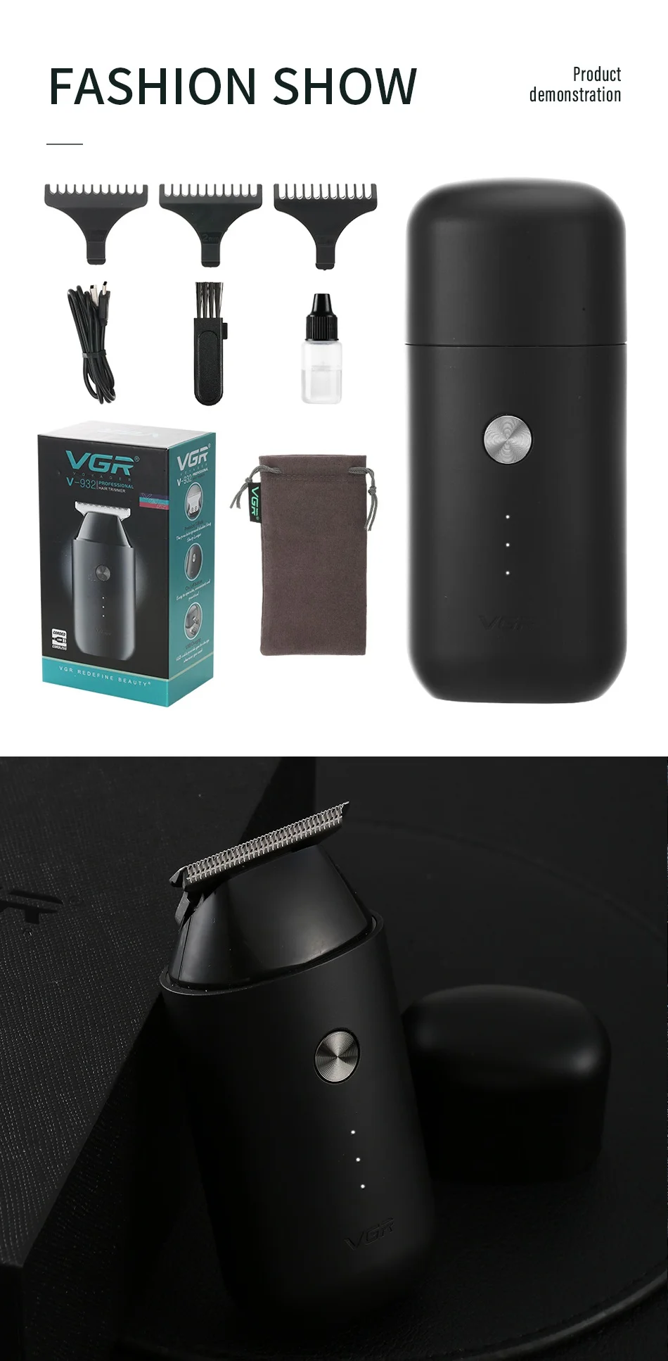 VGR V-932 Professional USB Rechargeable Hair Trimmer Home Travel Men Electric Clipper Haircut Tool 8