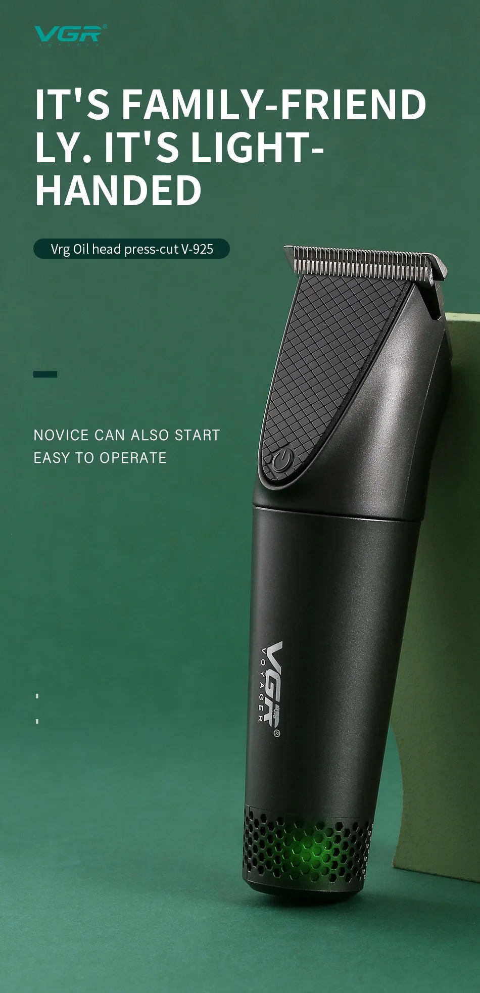 VGR V-925 Portable USB Rechargeable Hair Trimmer Home Travel Electric Clipper Men Hair Trimming Tool 1