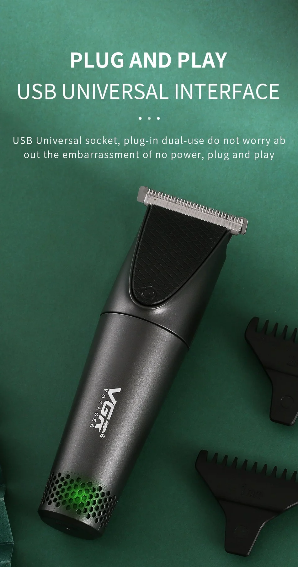 VGR V-925 Portable USB Rechargeable Hair Trimmer Home Travel Electric Clipper Men Hair Trimming Tool 5