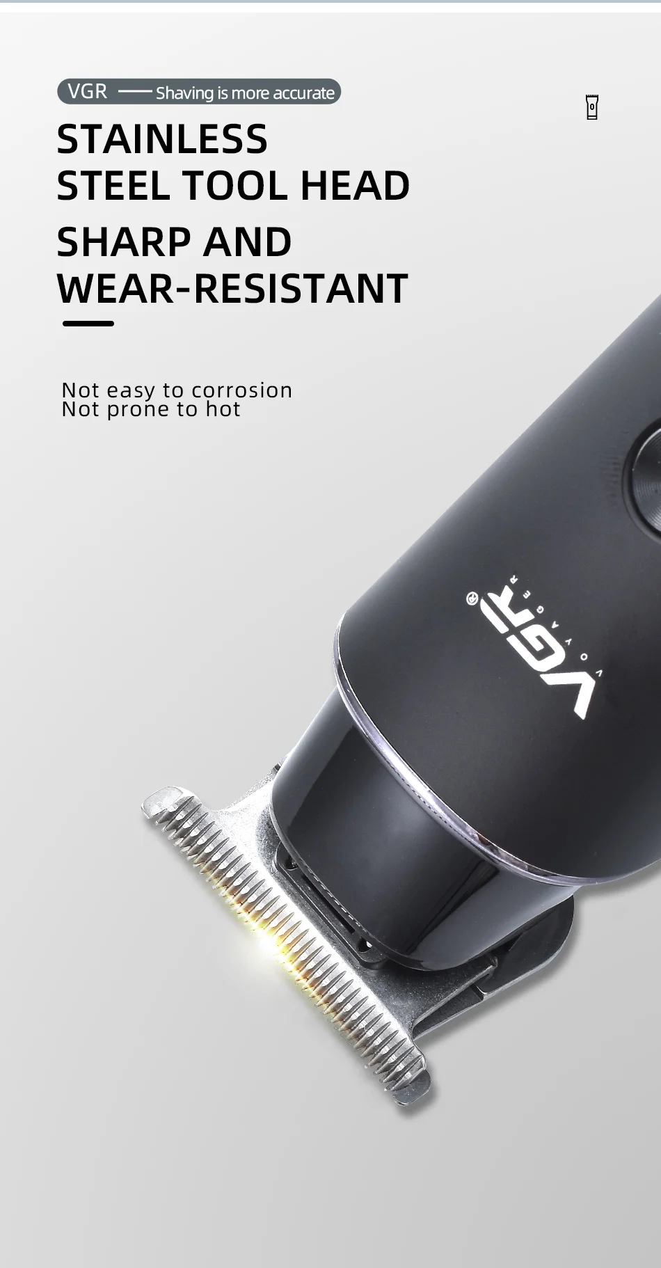 VGR V-933 Professional Hair Electric Clipper Portable Hair Trimmer with Stainless Steel Cutter Haircut Tool for Barber Shop 3