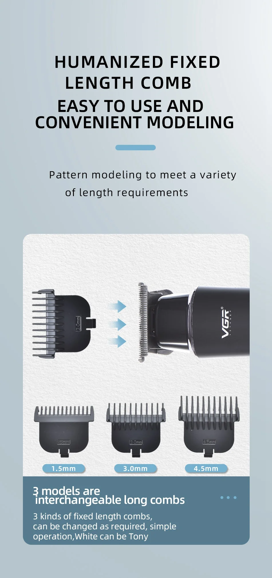 VGR V-933 Professional Hair Electric Clipper Portable Hair Trimmer with Stainless Steel Cutter Haircut Tool for Barber Shop 4