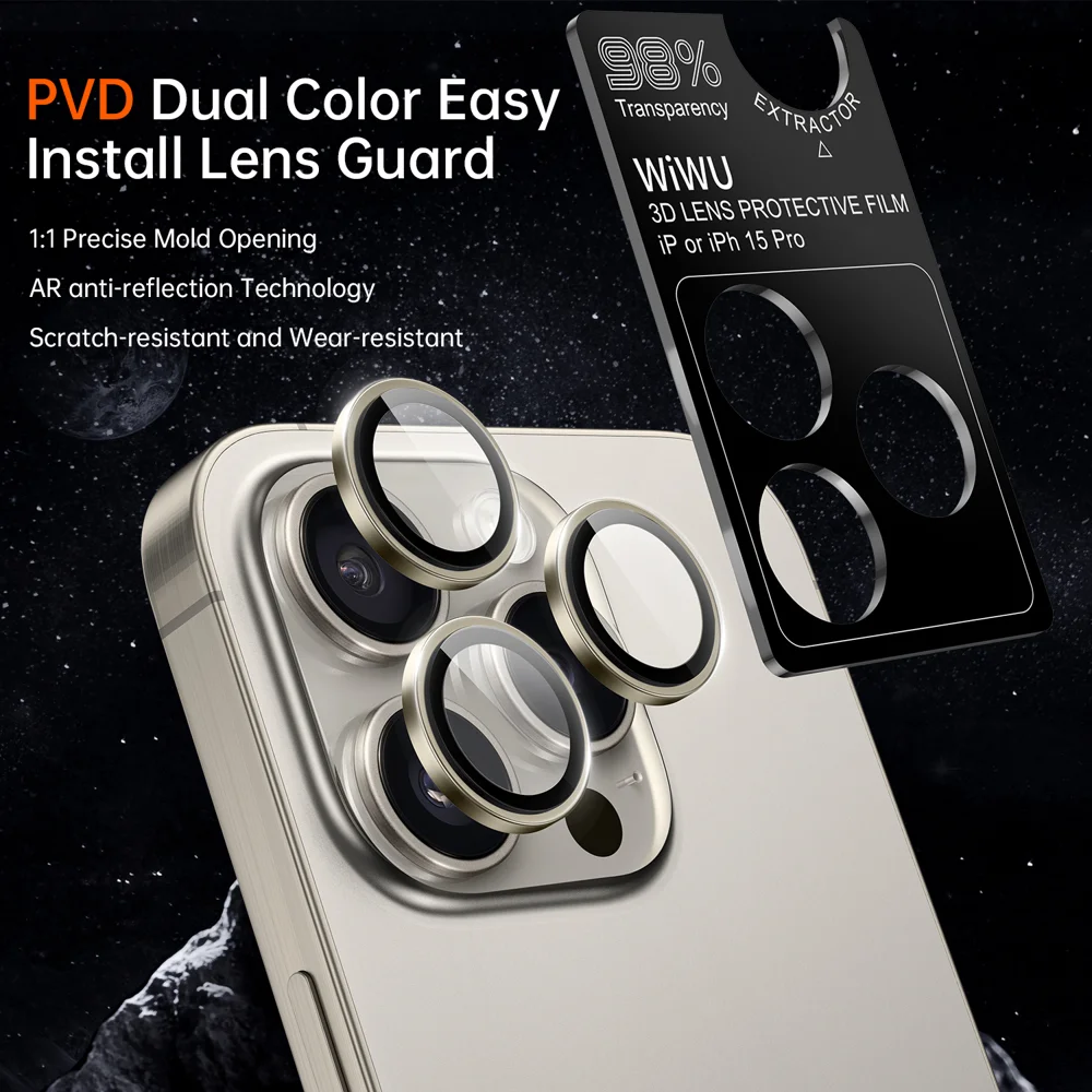 WIWU LG-004 1 Set For iPhone 15 Plus / 15 PVD Tempered Glass Rear Lens Film Aluminum Alloy Frame Lens Protector - Blue 1