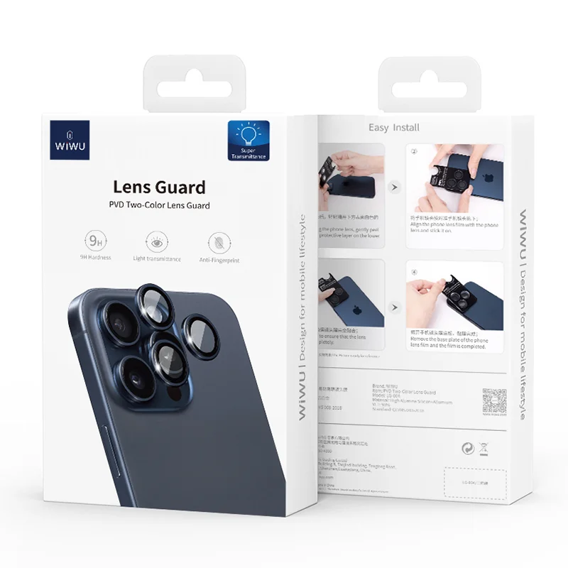 WIWU LG-004 1 Set For iPhone 15 Plus / 15 PVD Tempered Glass Rear Lens Film Aluminum Alloy Frame Lens Protector - Blue 9