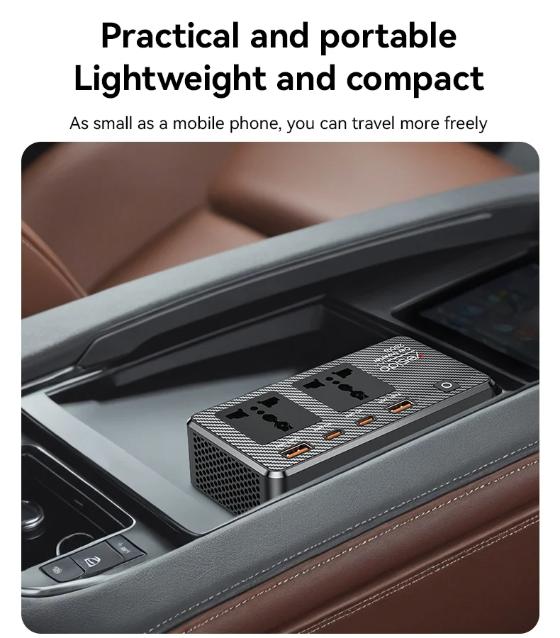 YESIDO VC07 Inversor de Carro de Alta Potência de 200W com Carregador Rápido, 2 Portas AC, 2 Portas USB e 2 Portas Type-C 6
