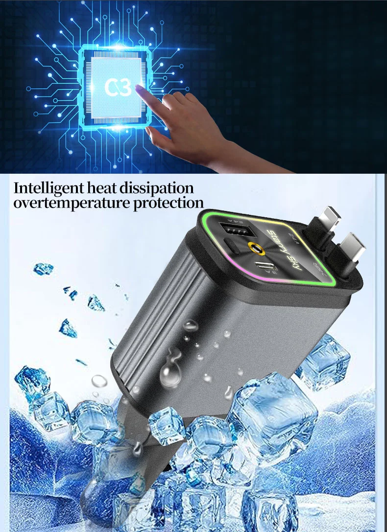 C3 4 in 1 USB A + USB C Car Charger with Retractable Type C + iP Cable Starry Sky Cigarette Lighter Adapter 9