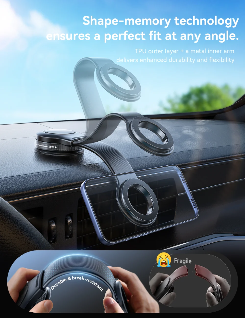 JOYROOM JR-ZS518 Bendable Magnetic Phone Holder Flexible Arm Car Phone Mount for Dashboard Windshield - Black 1