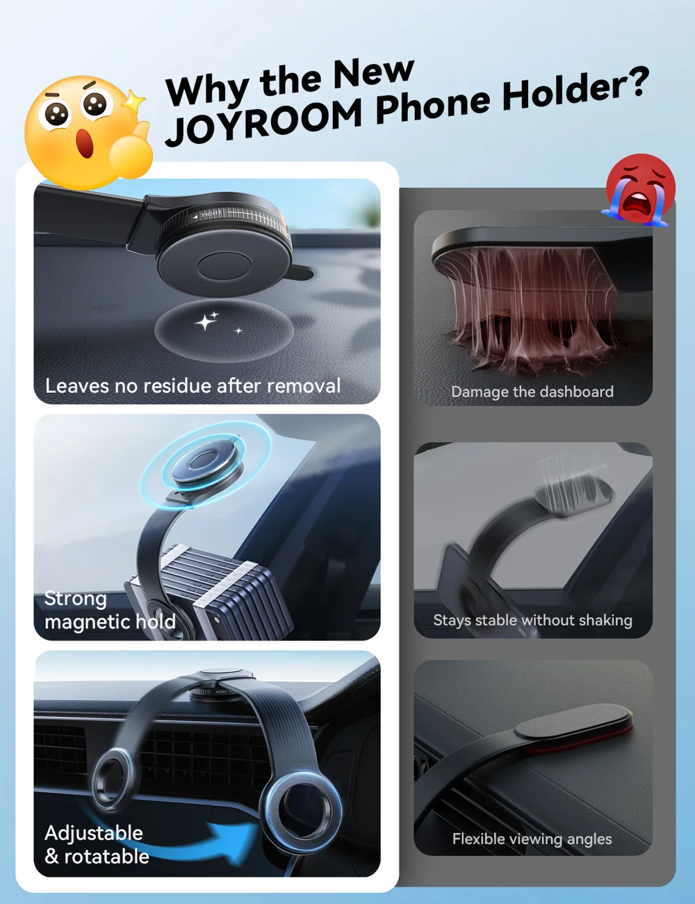 JOYROOM JR-ZS518 Bendable Magnetic Phone Holder Flexible Arm Car Phone Mount for Dashboard Windshield - Black 2