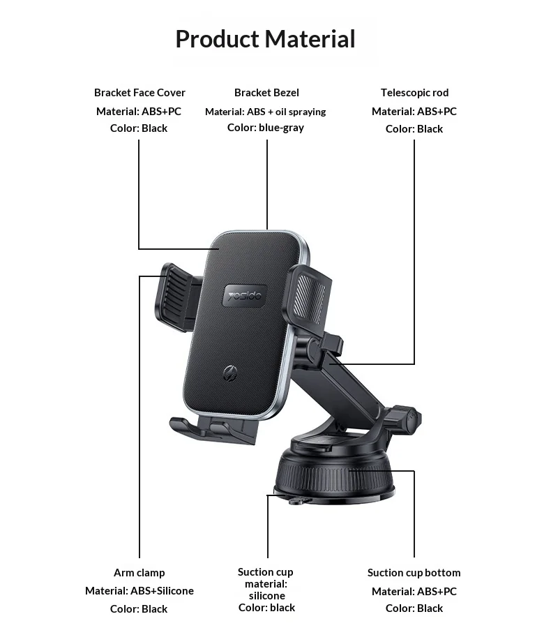 YESIDO C320 15W Wireless Charger Car Suction Cup Mount 360 Degree Rotation Phone Holder Stand for Dashboard - Black 10