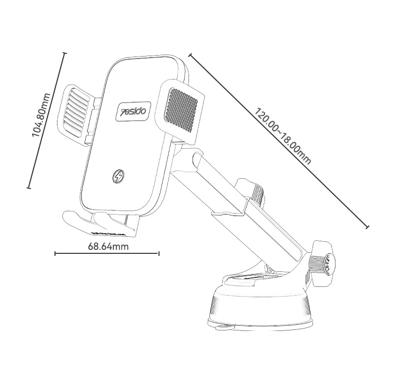 YESIDO C320 15W Wireless Charger Car Suction Cup Mount 360 Degree Rotation Phone Holder Stand for Dashboard - Black 12