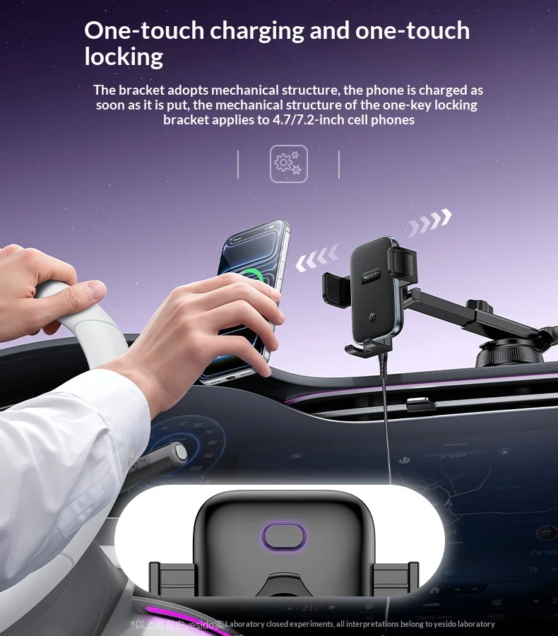YESIDO C320 15W Wireless Charger Car Suction Cup Mount 360 Degree Rotation Phone Holder Stand for Dashboard - Black 3