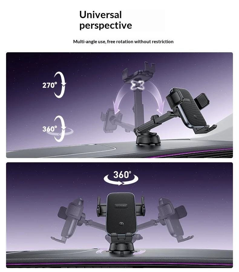 YESIDO C320 15W Wireless Charger Car Suction Cup Mount 360 Degree Rotation Phone Holder Stand for Dashboard - Black 5
