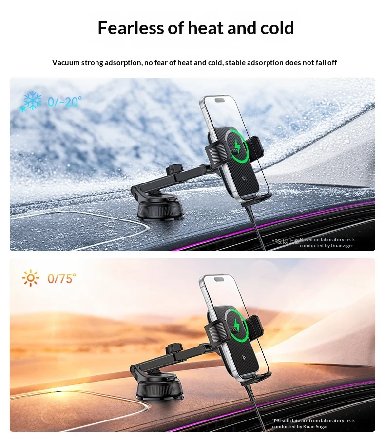 YESIDO C320 15W Wireless Charger Car Suction Cup Mount 360 Degree Rotation Phone Holder Stand for Dashboard - Black 7