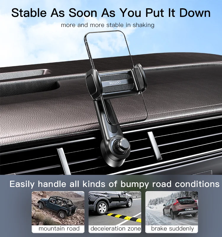 YESIDO C165 360-Degree Rotation Car Air Vent Phone Holder Clamp Mount L-Shaped Cell Phone Clip 4