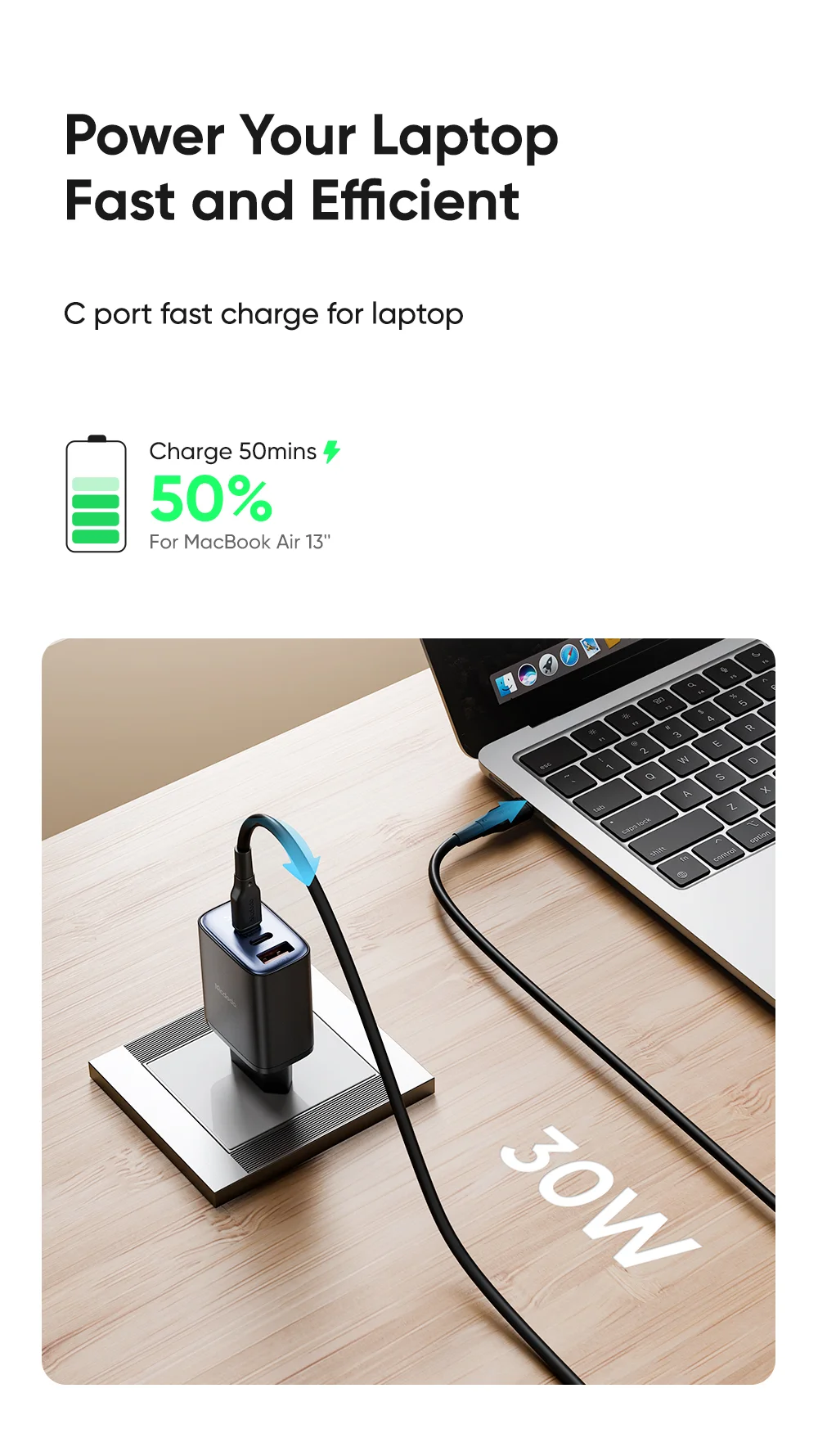 MCDODO CH-2180 30W Dual Type-C+USB-A Wall Charger Digital Display Charging Adapter, EU Plug - Black 5