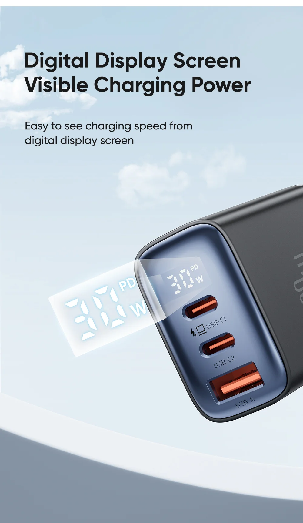 MCDODO CH-2180 30W Dual Type-C+USB-A Wall Charger Digital Display Charging Adapter, EU Plug - Black 6