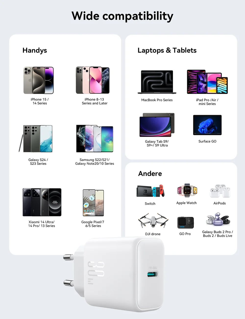 JOYROOM JR-TCF24 PD 30W Fast Charging EU Plug Charger with 1m Type-C to Type-C Data Cable 6