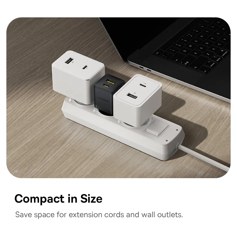 BASEUS Palm USB+Type-C Dual Port 20W Fast Charger EU Plug Wall Charging Adapter with 60W Type-C Cable - White 5