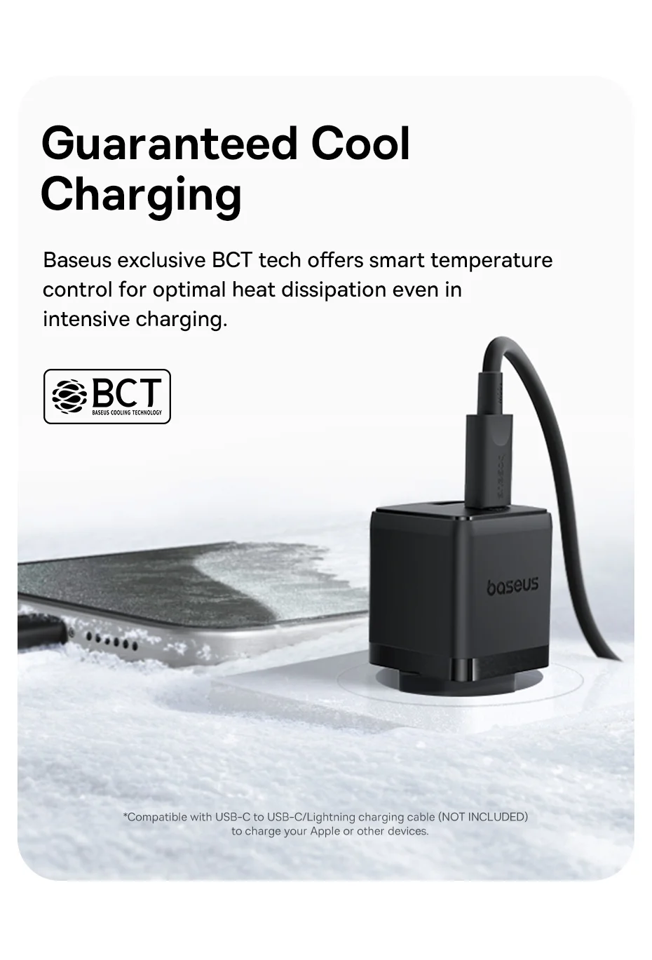 BASEUS Palm USB+Type-C Dual Port 20W Fast Charger EU Plug Wall Charging Adapter with 60W Type-C Cable - White 6