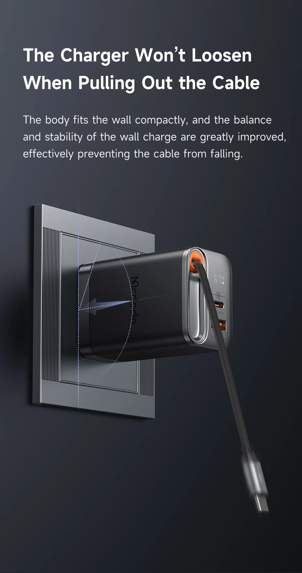 MCDODO CH-4110 Freego Series GaN Charger 67W USB A+C Fast Charging Power Adapter with Retractable Cable - US Plug 13