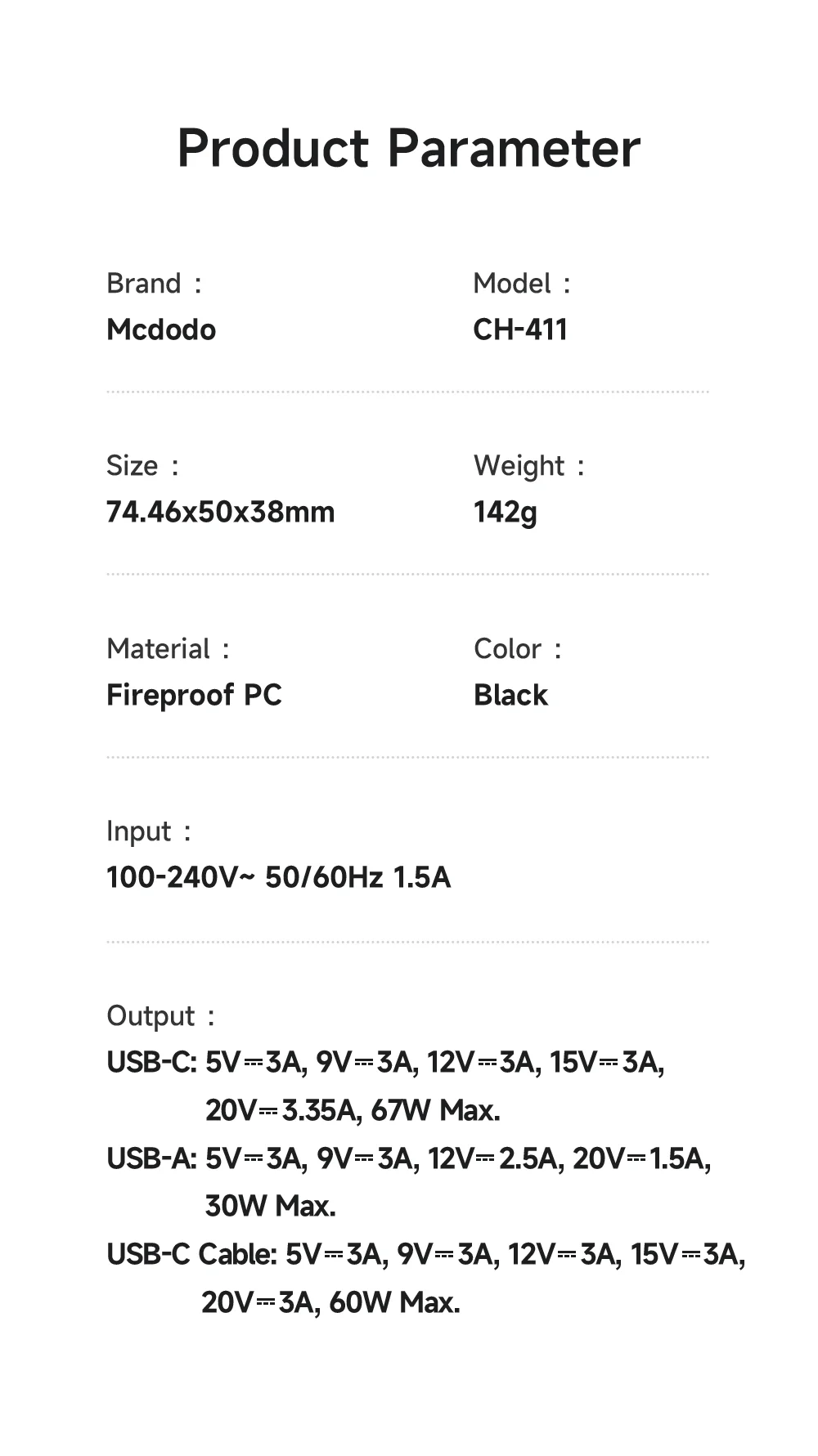 MCDODO CH-4110 Freego Series GaN Charger 67W USB A+C Fast Charging Power Adapter with Retractable Cable - US Plug 19
