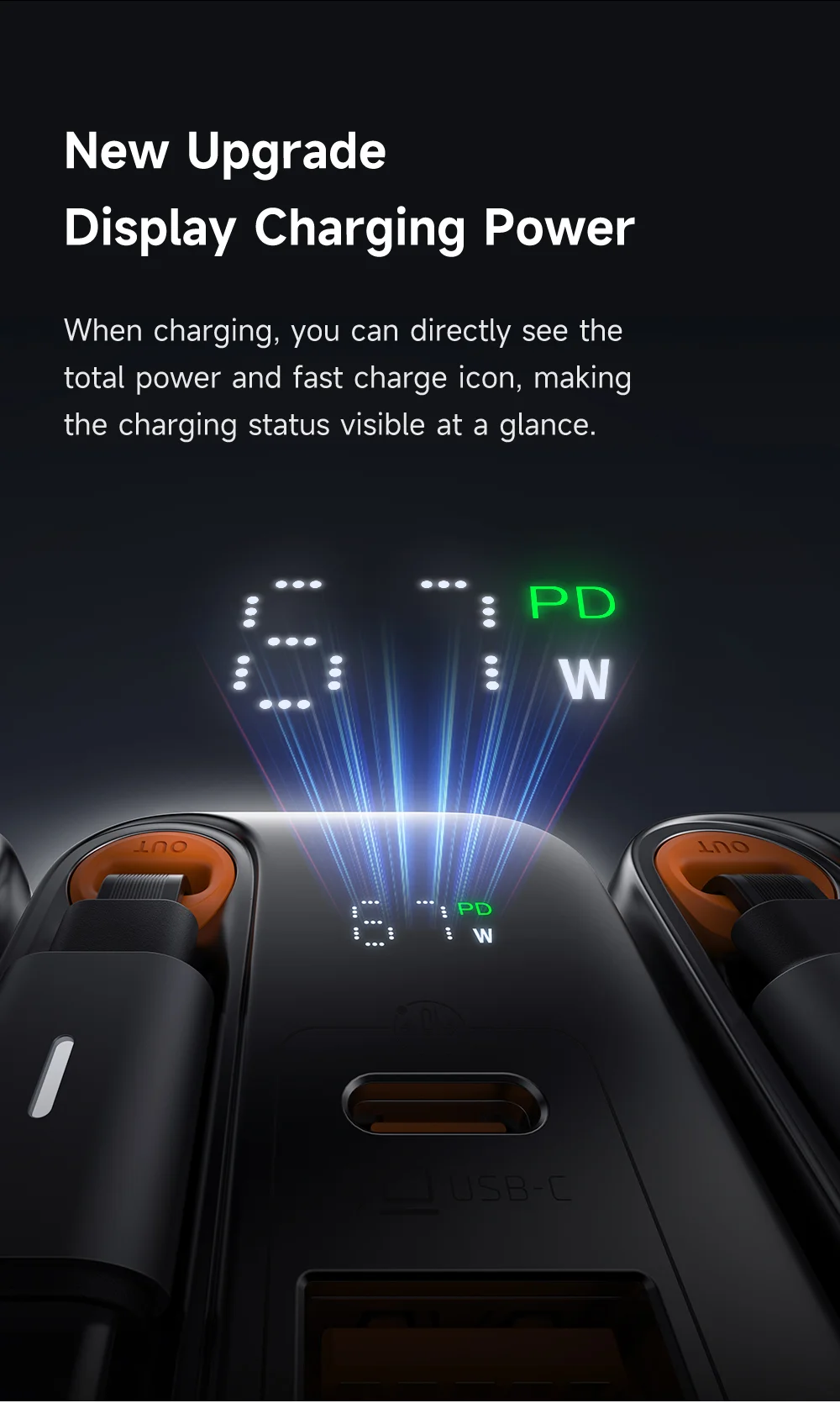 MCDODO CH-4110 Freego Series GaN Charger 67W USB A+C Fast Charging Power Adapter with Retractable Cable - US Plug 3