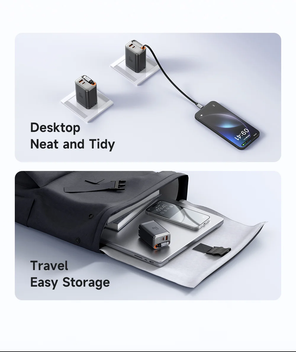 MCDODO CH-4110 Freego Series GaN Charger 67W USB A+C Fast Charging Power Adapter with Retractable Cable - US Plug 8