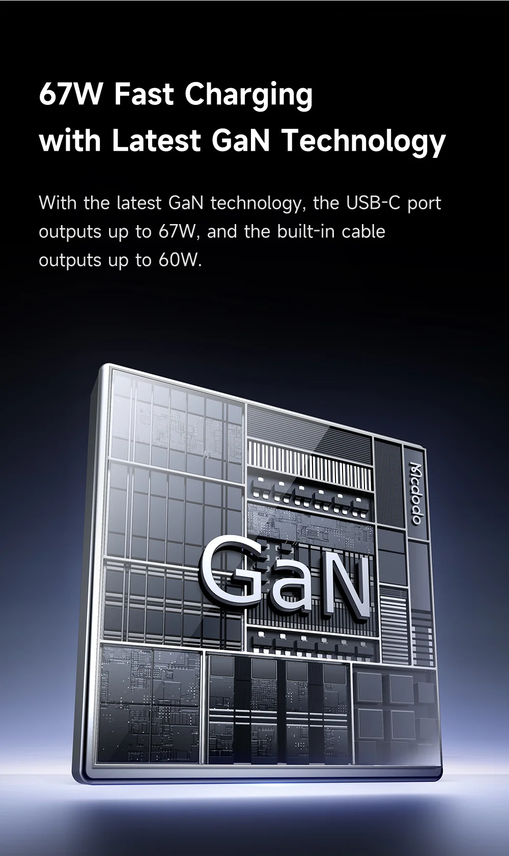 MCDODO CH-4110 Freego Series GaN Charger 67W USB A+C Fast Charging Power Adapter with Retractable Cable - US Plug 9