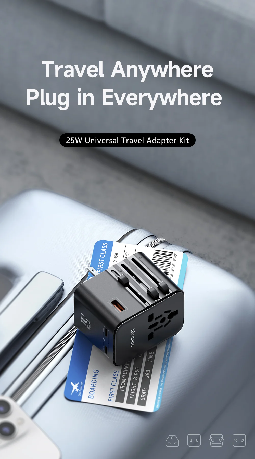 MCDODO CP-3260 MDD G5 Series 25W Dual Type-C + USB-A Universal Travel Charging Adapter Charger with USB-C to USB-C Cable 1