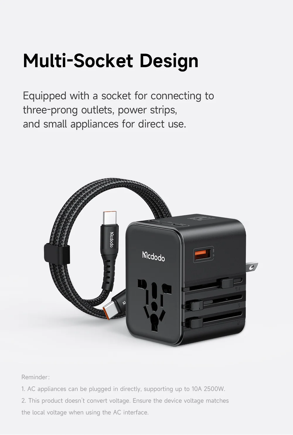MCDODO CP-3260 MDD G5 Series 25W Dual Type-C + USB-A Universal Travel Charging Adapter Charger with USB-C to USB-C Cable 5