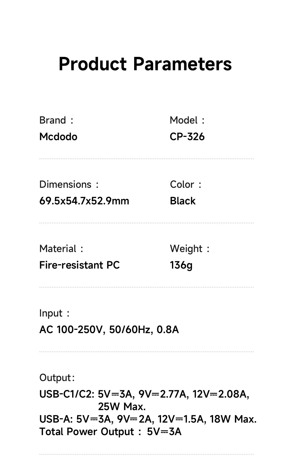 MCDODO CP-3260 MDD G5 Series 25W Dual Type-C + USB-A Universal Travel Charging Adapter Charger with USB-C to USB-C Cable 6