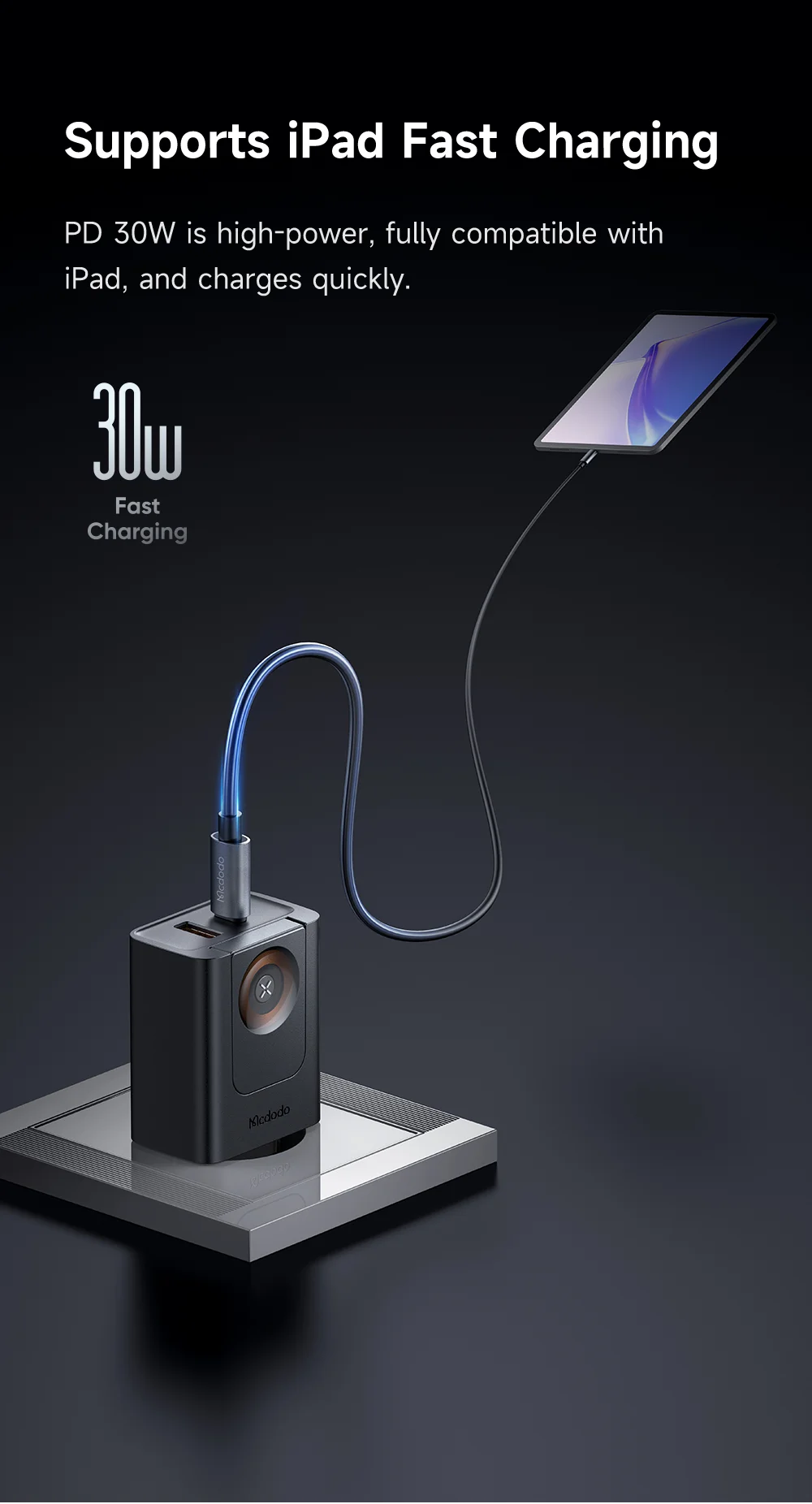 MCDODO CH-3700 2 in 1 Wireless Smart Watch + Travel Charger 30W USB-A / USB-C Fast Charging Wall Charger - EU Plug 9