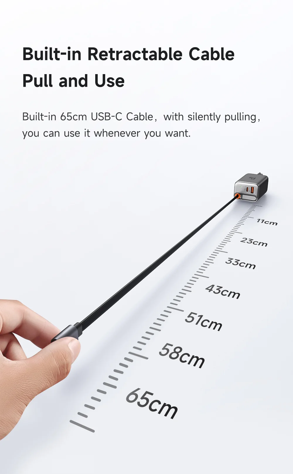 MCDODO CH-4100 GaN Fast Charger 67W USB-C / USB-A Power Adapter with Retractable Cable for Multiple Devices - EU Plug 4