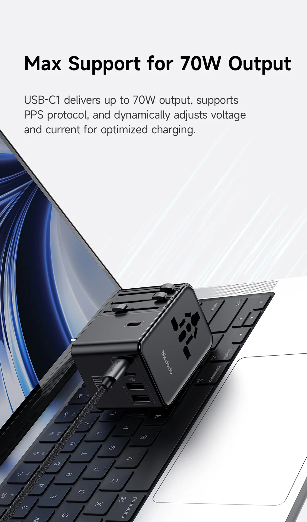 MCDODO CP-5980 MDD G5 Series 70W Global Wall Charger 3 USB-C + 2 USB-A Universal Travel Adapter Charger Set with Type-C Cable 3